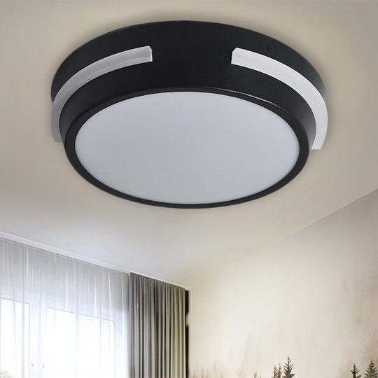 Modern Metallic Led Drum Ceiling Light In Black/White With Warm Glow - Flush Mount Black / White