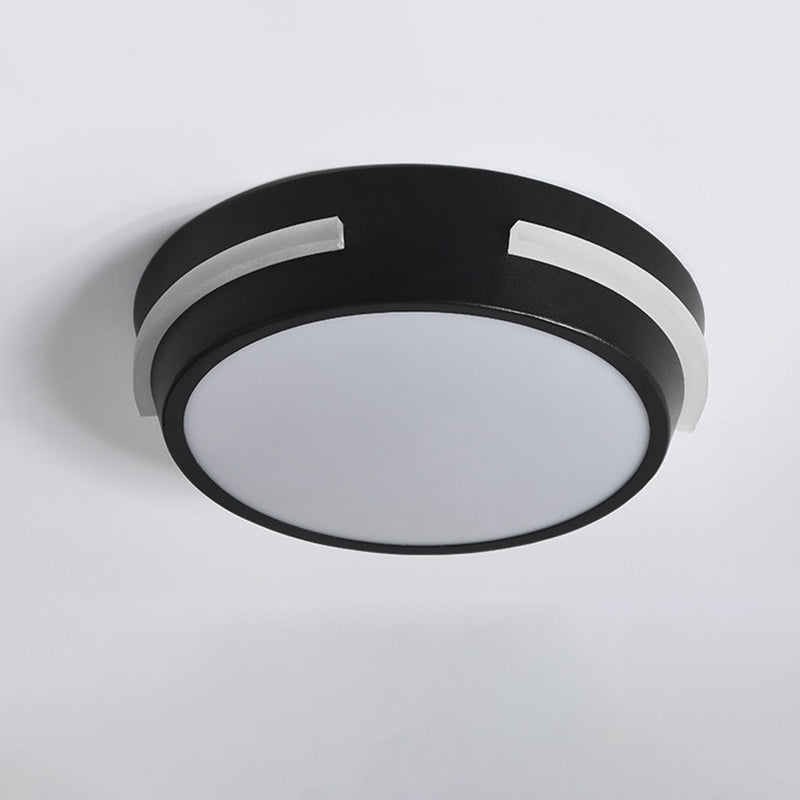 Modern Metallic Led Drum Ceiling Light In Black/White With Warm Glow - Flush Mount