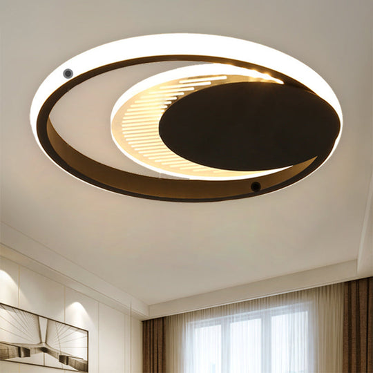 Modern Metal Circle Flush Ceiling Light In White/Black Finish - Led Flushmount Lamp With White/Warm