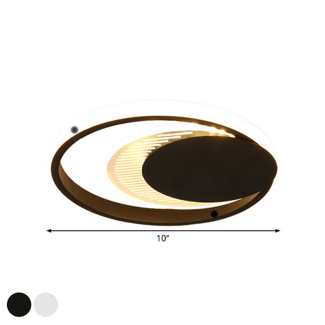 Modern Metal Circle Flush Ceiling Light In White/Black Finish - Led Flushmount Lamp With White/Warm