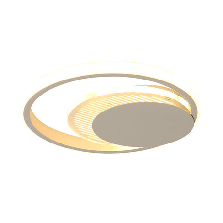 Modern Metal Circle Flush Ceiling Light In White/Black Finish - Led Flushmount Lamp With White/Warm