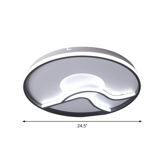 Modern Led Flush Mount Ceiling Light - Metal Minimalist Bedroom Fixture In Black White Or Warm 16.5