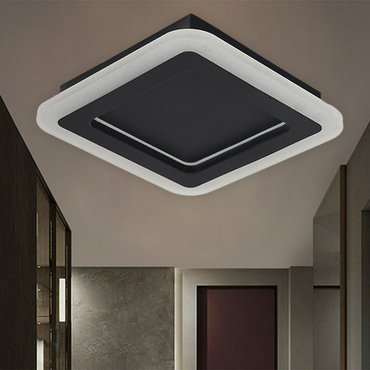 Minimalist Led Black Flushmount Light - Square Metal Ceiling Lamp For Hallway With White/Warm