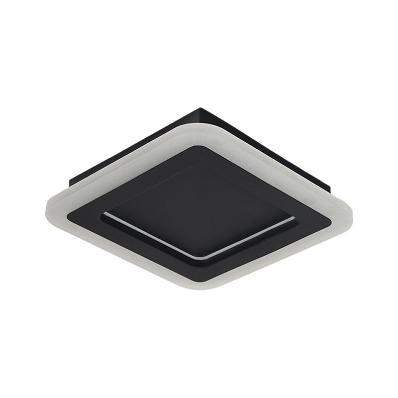 Minimalist Led Black Flushmount Light - Square Metal Ceiling Lamp For Hallway With White/Warm