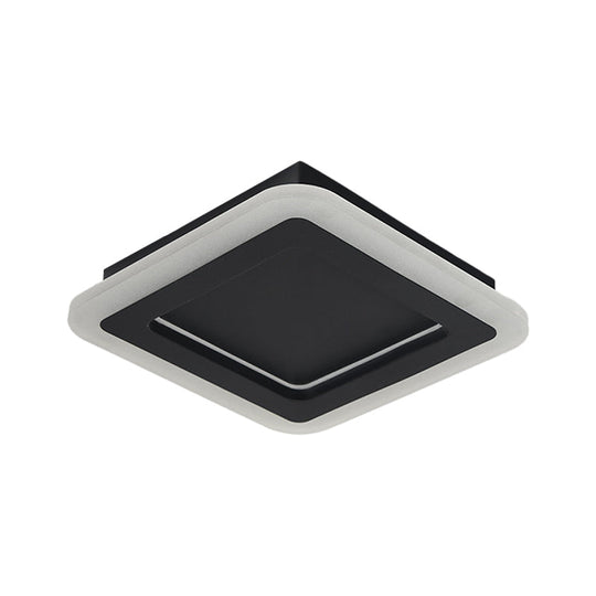 Minimalist Led Black Flushmount Light - Square Metal Ceiling Lamp For Hallway With White/Warm