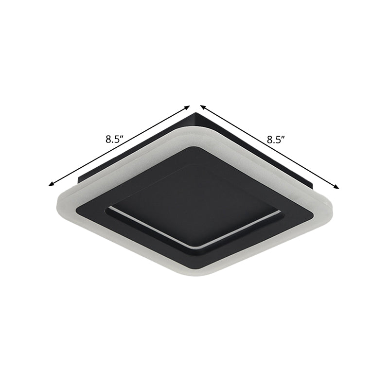 Minimalist Led Black Flushmount Light - Square Metal Ceiling Lamp For Hallway With White/Warm