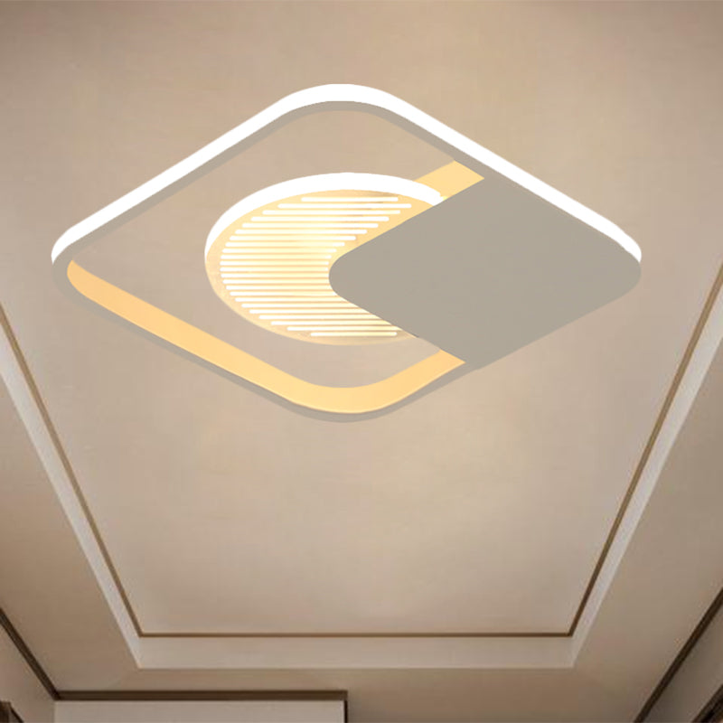 Modernist Metal Square Frame Led Flush Mount Light In White/Black – White/Warm Glow