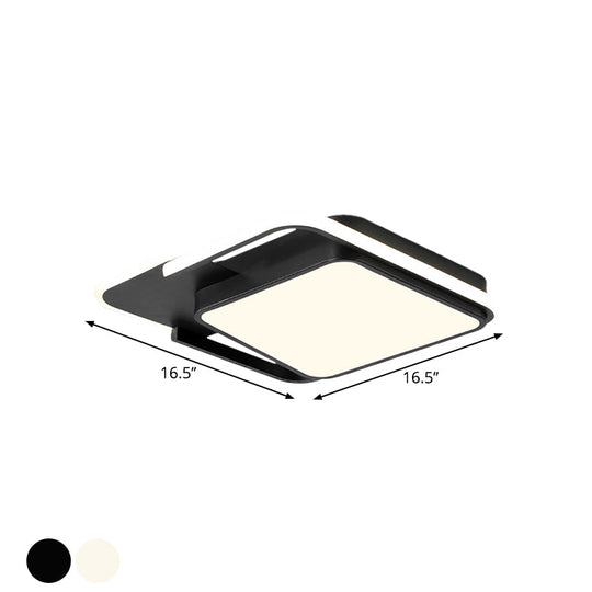 Minimal Led Flushmount Lamp - White/Black Square Metallic Finish 16.5/20.5 Wide Warm Light