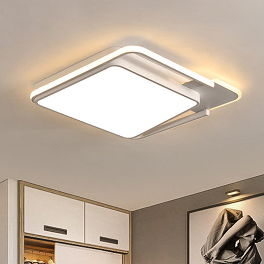 Minimal Led Flushmount Lamp - White/Black Square Metallic Finish 16.5/20.5 Wide Warm Light