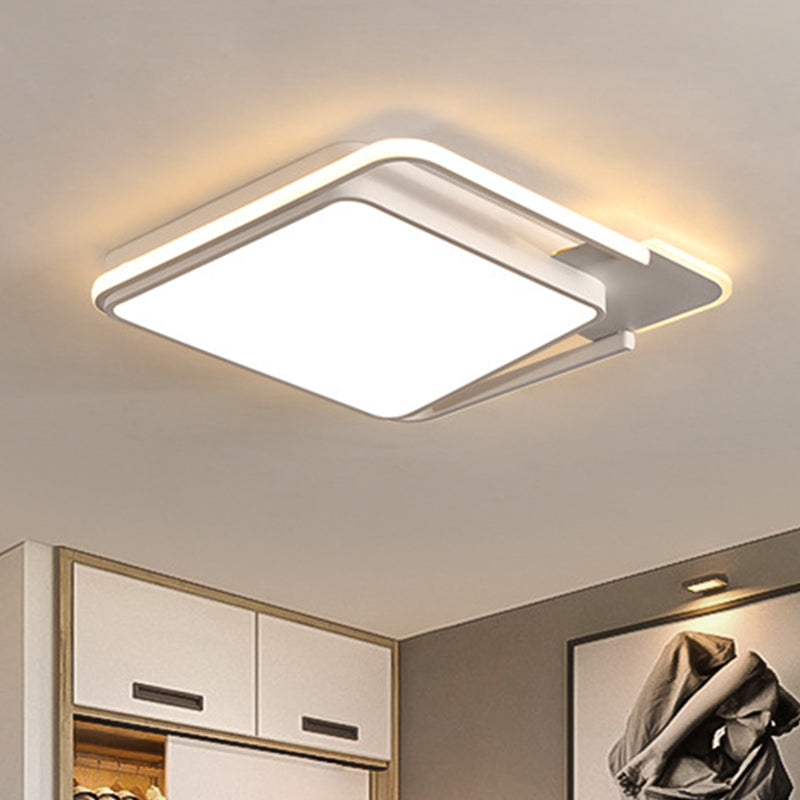 Minimal Led Flushmount Lamp - White/Black Square Metallic Finish 16.5’/20.5’ Wide Warm Light