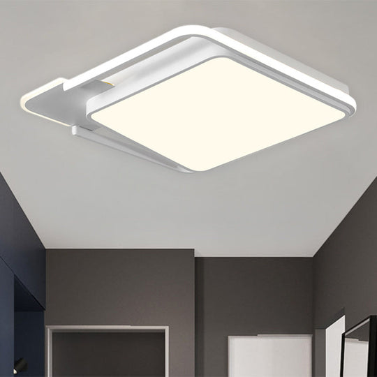 Minimal Led Flushmount Lamp - White/Black Square Metallic Finish 16.5/20.5 Wide Warm Light