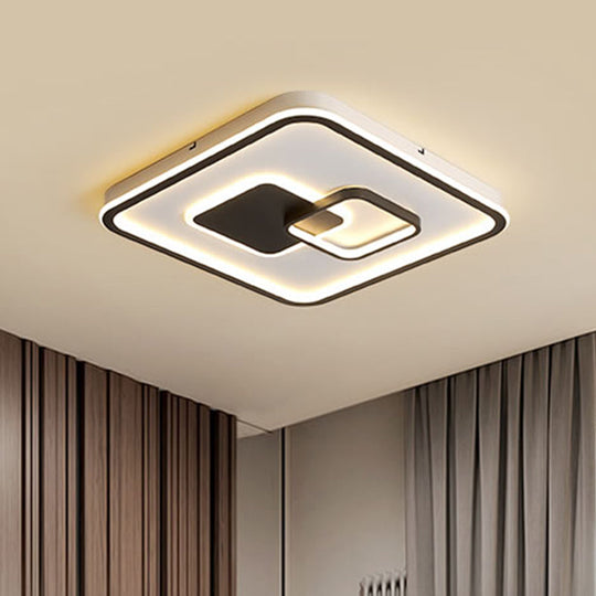 Led Bedroom Ceiling Mounted Fixture - Modern Black Flush Light With Square Acrylic Shade White/Warm