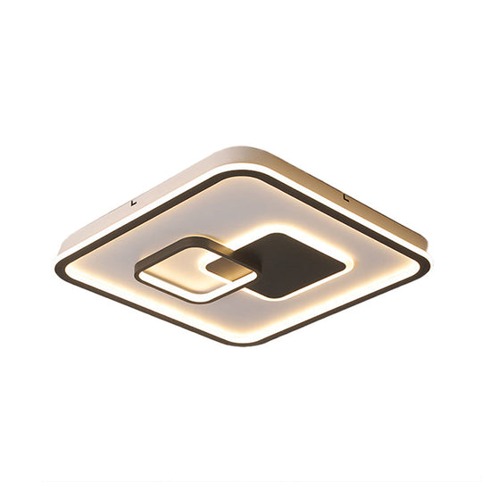 Led Bedroom Ceiling Mounted Fixture - Modern Black Flush Light With Square Acrylic Shade White/Warm