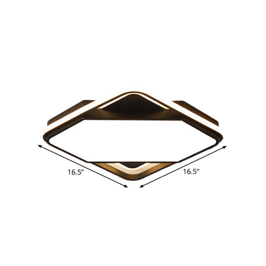 Modern Metal Led Bedroom Flush Mount Lamp - 16.5’/20.5’ W Square Design Black White/Warm Light