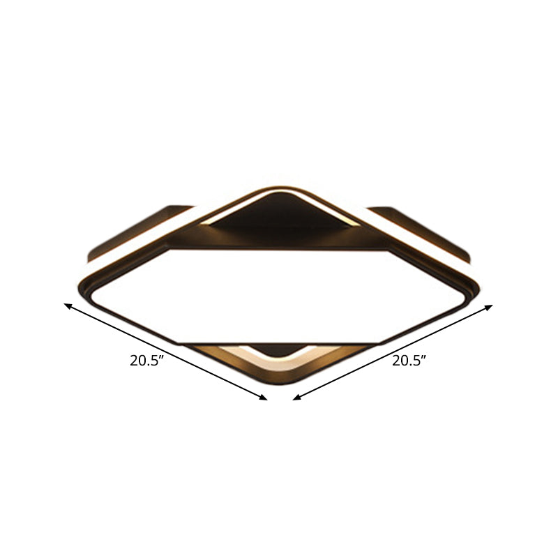 Modern Metal Led Bedroom Flush Mount Lamp - 16.5’/20.5’ W Square Design Black White/Warm Light