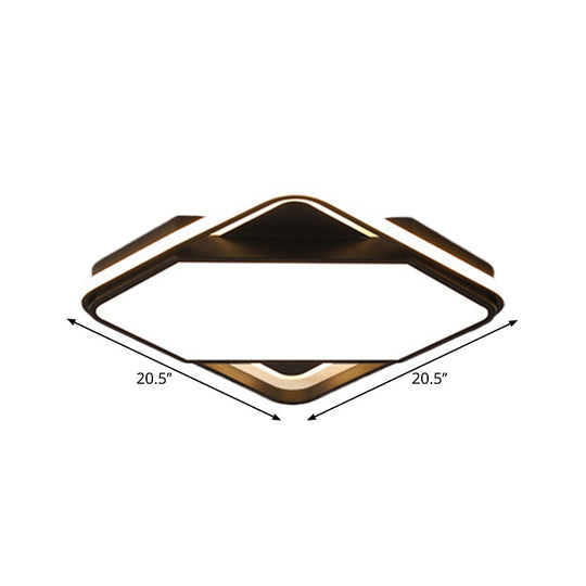 Modern Metal Led Bedroom Flush Mount Lamp - 16.5’/20.5’ W Square Design Black White/Warm Light