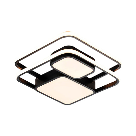 Contemporary Metallic Squared Flush Mount Lamp - White/Black Led Light 16.5’/20.5’ Width White/Warm
