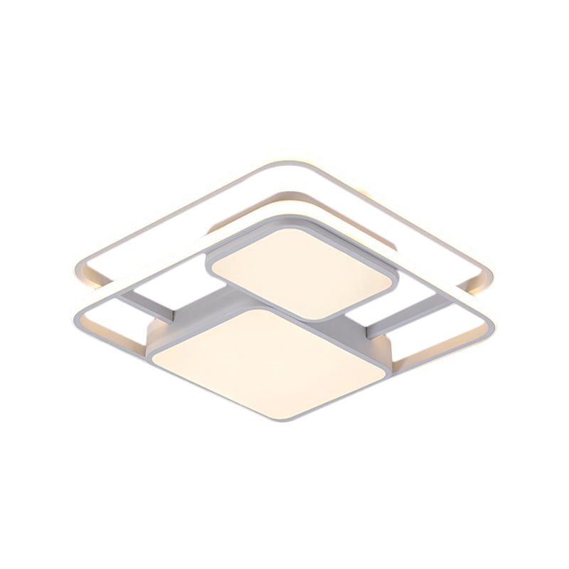Contemporary Metallic Squared Flush Mount Lamp - White/Black Led Light 16.5/20.5 Width White/Warm