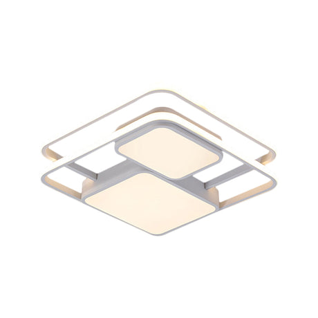 Contemporary Metallic Squared Flush Mount Lamp - White/Black Led Light 16.5/20.5 Width White/Warm