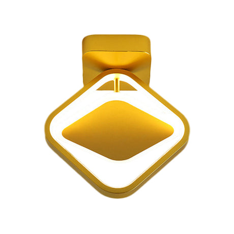 Modern Rhombus Frame Led Flushmount Light With Gold Finish & White/Warm