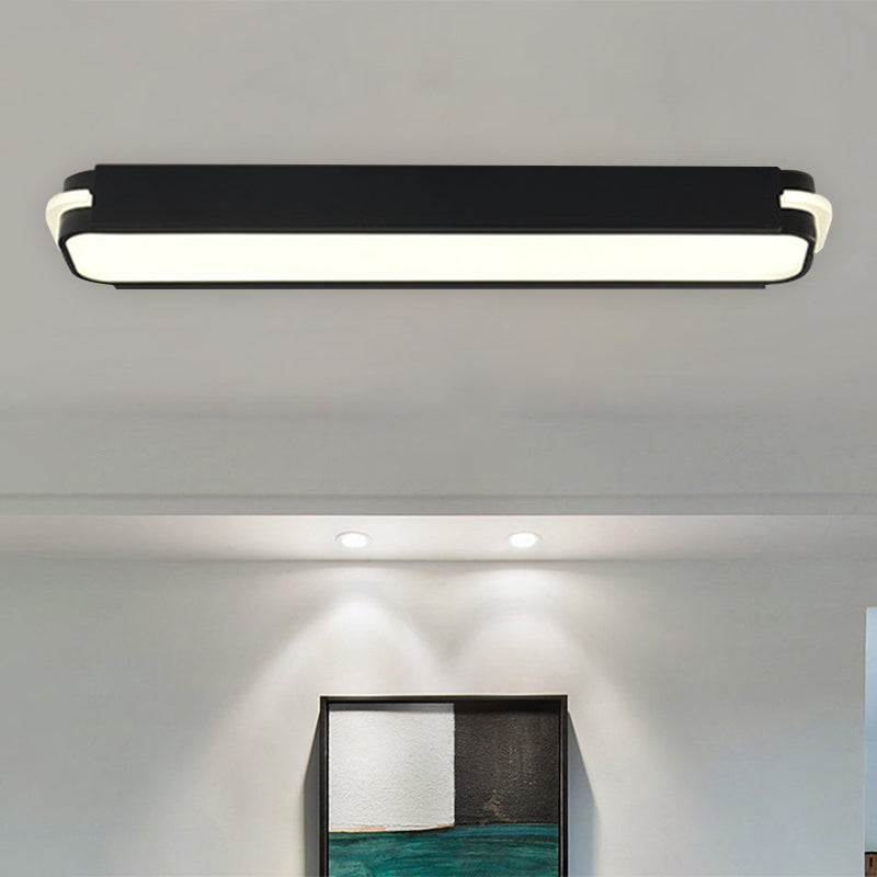 Modern Led Black Flushmount Ceiling Light Fixture - Metallic Rectangle 19/27/34.5 Long White/Warm