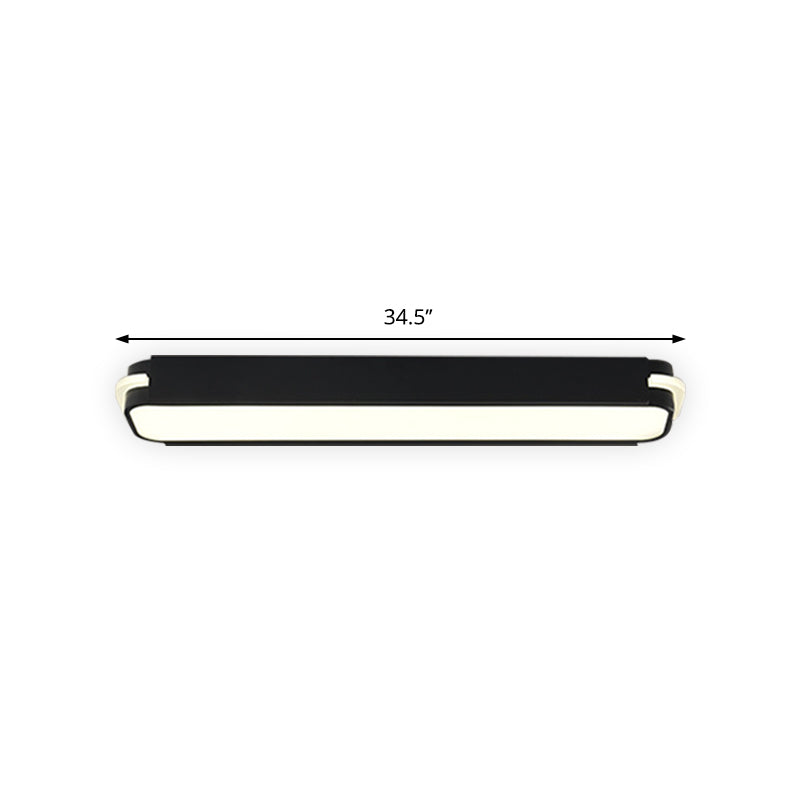 Modern Led Black Flushmount Ceiling Light Fixture - Metallic Rectangle 19’/27’/34.5’ Long White/Warm