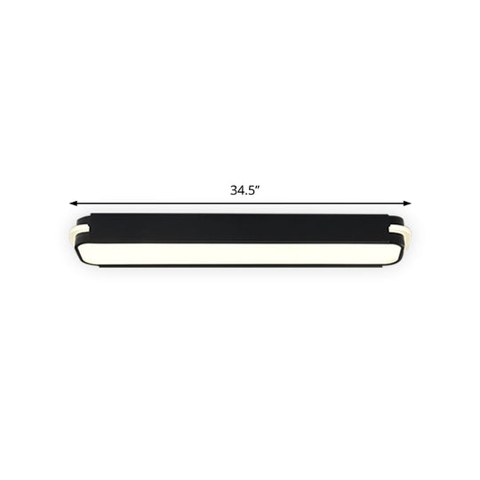 Modern Led Black Flushmount Ceiling Light Fixture - Metallic Rectangle 19/27/34.5 Long White/Warm