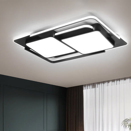 Modern Metal Led Flush Ceiling Light For Living Room - Rectangular White/Black Fixture With Warm
