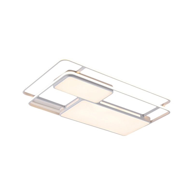 Rectangular Led Flush Ceiling Light In White/Black With Modernist Metallic Finish - White/Warm