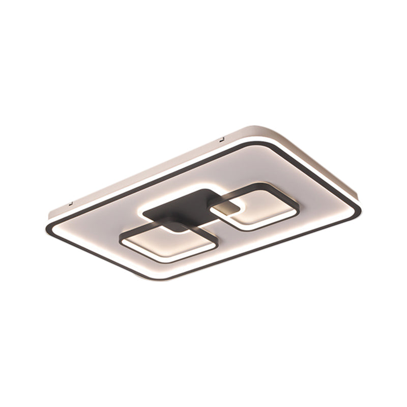 Modern Metal Rectangular Flushmount Led Ceiling Light In Black - White/Warm For Living Room
