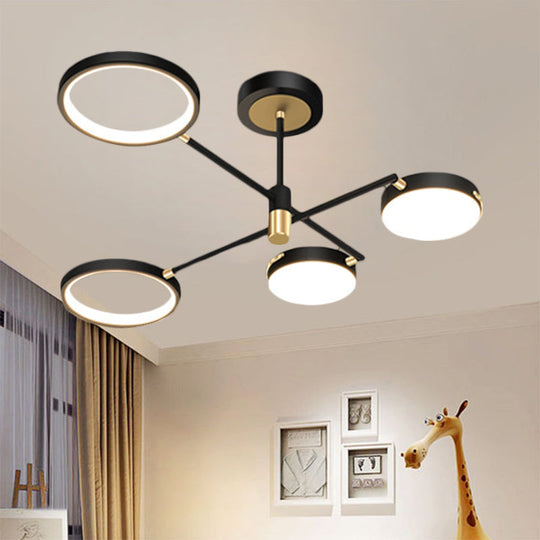 Modern Metallic 4 - Light Round Semi Flush Led Dining Room Fixture Black / White