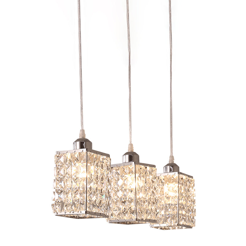 Modern Cuboid Crystal Kitchen Pendant With 3 Chrome Beveled Cut Heads