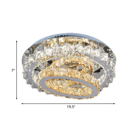 Contemporary Crystal Stainless Steel Led Semi Flush Mount Bedroom Ceiling Lamp With Tiered Hoops
