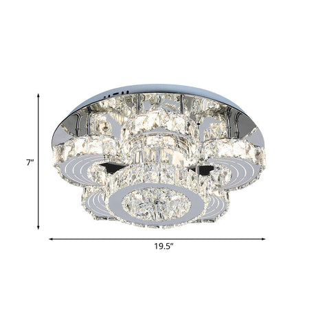 Modern Led Flower Blossom Crystal Ceiling Light In Stainless Steel Finish