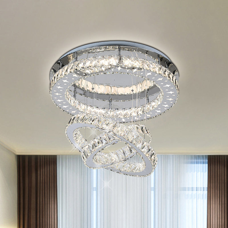 Modern Stainless Steel Crystal Bedroom Led Semi Flush Mount Ceiling Light Stainless-Steel