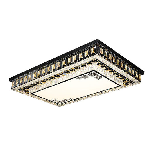 Contemporary Rectangular Led Flush Mount Ceiling Light With Crystal Black Insert