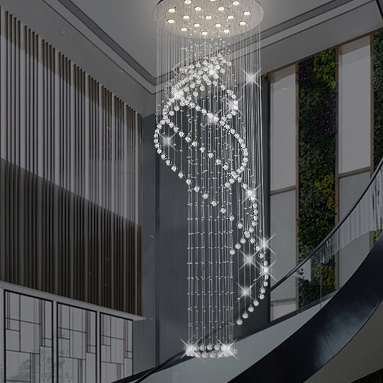 Spiral Crystal Cascading Pendant Light - Modern Led Chrome Lobby Ceiling Fixture