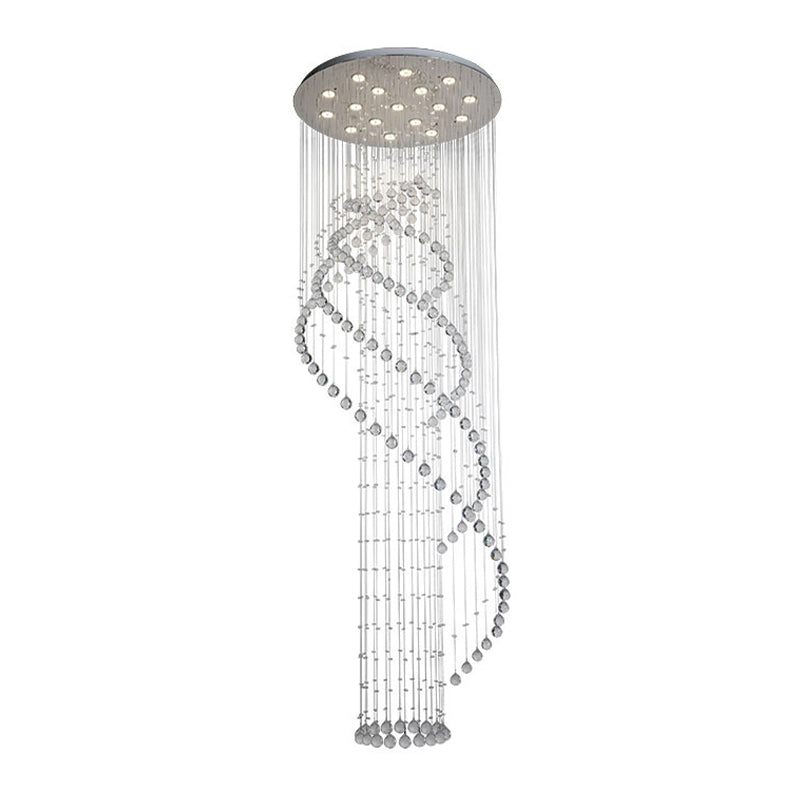 Modern Crystal Spiral Lobby Pendant Light With Led And Chrome Finish