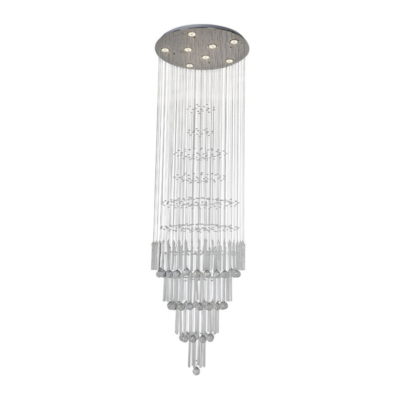 Modern Led Chrome Crystal Pendant Light For Living Room - Tapered Tiers With Dazzling Effect