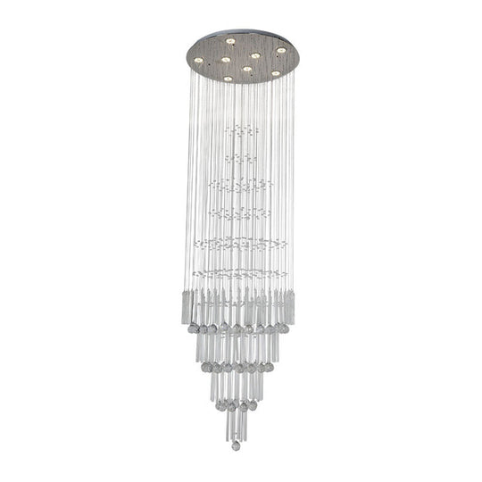 Modern Led Chrome Crystal Pendant Light For Living Room - Tapered Tiers With Dazzling Effect