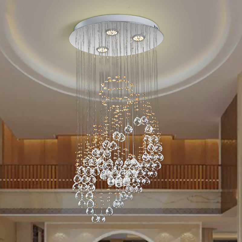 Modern Led Crystal Cluster Pendant Light With Leaf Design - Perfect For Bedroom Chrome