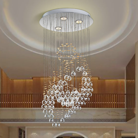 Modern Led Crystal Cluster Pendant Light With Leaf Design - Perfect For Bedroom Chrome