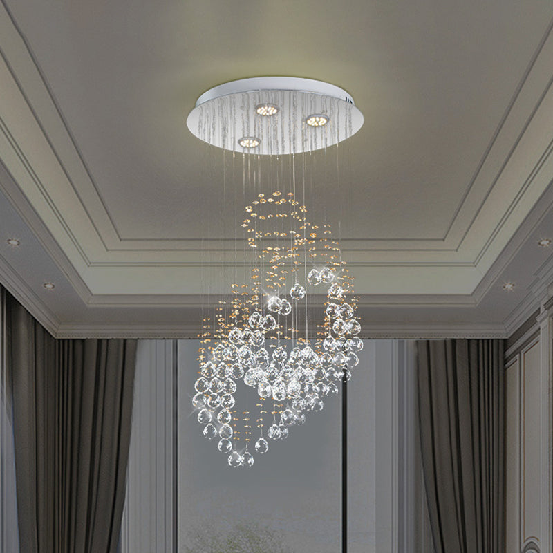 Modern Led Crystal Cluster Pendant Light With Leaf Design - Perfect For Bedroom