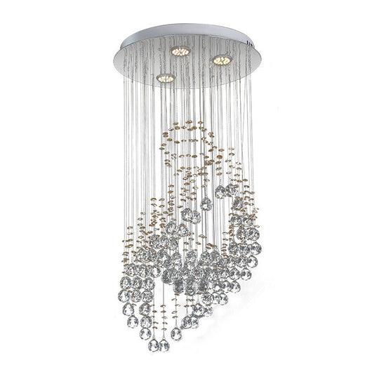 Leaf Shaped Led Pendant With Crystal Balls For Modern Bedroom Lighting