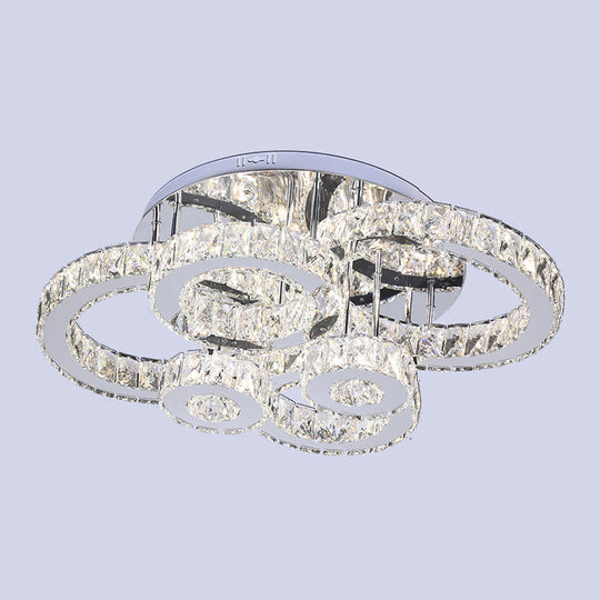 Contemporary Led Ceiling Light With Crystal Multi - Rings And Stainless Steel Finish For Bedrooms