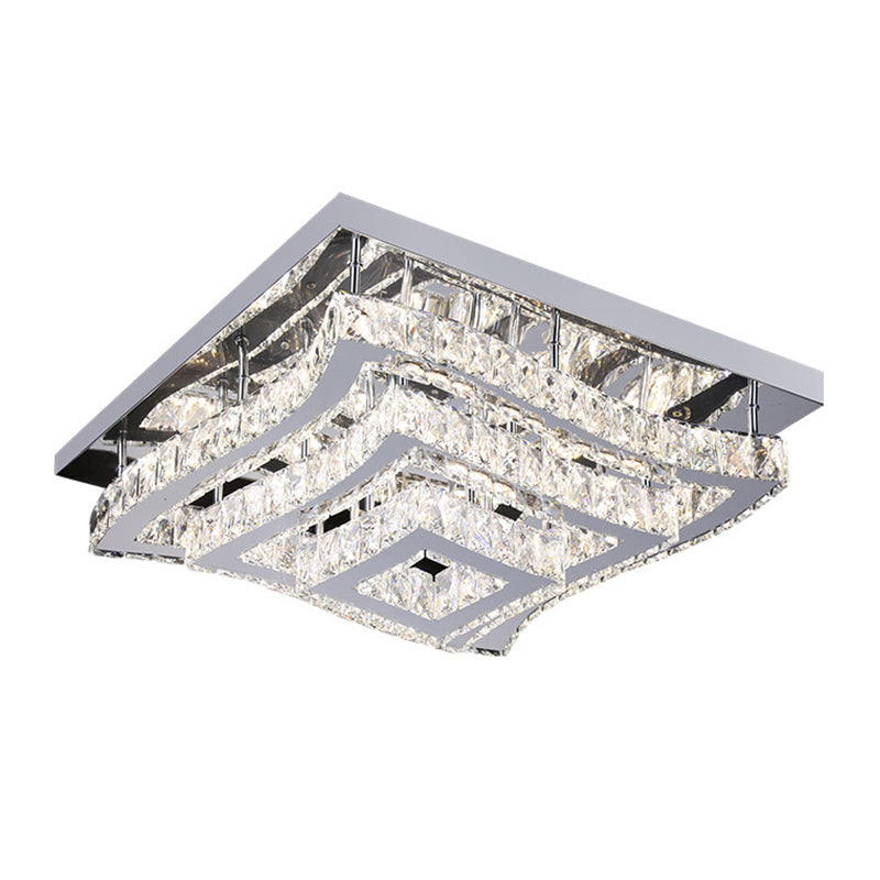 Modern Stainless Steel Crystal Led Semi - Flush Ceiling Light With Wavy Tiers