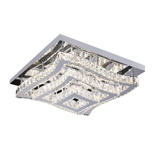 Modern Stainless Steel Crystal Led Semi - Flush Ceiling Light With Wavy Tiers