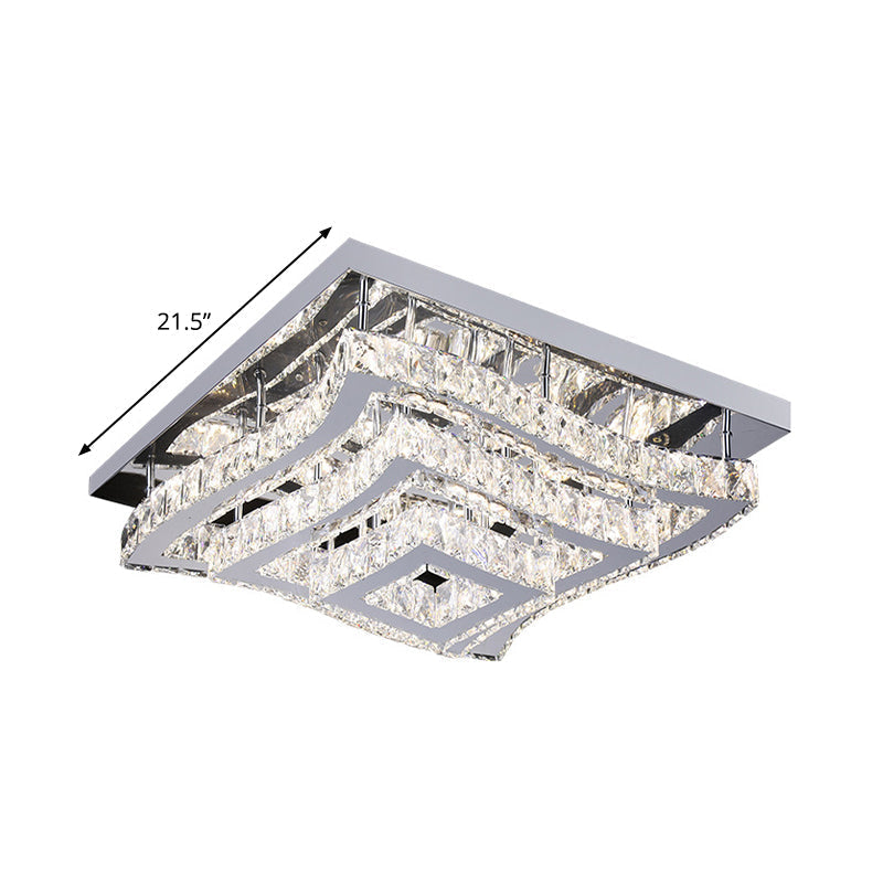 Modern Stainless Steel Crystal Led Semi - Flush Ceiling Light With Wavy Tiers