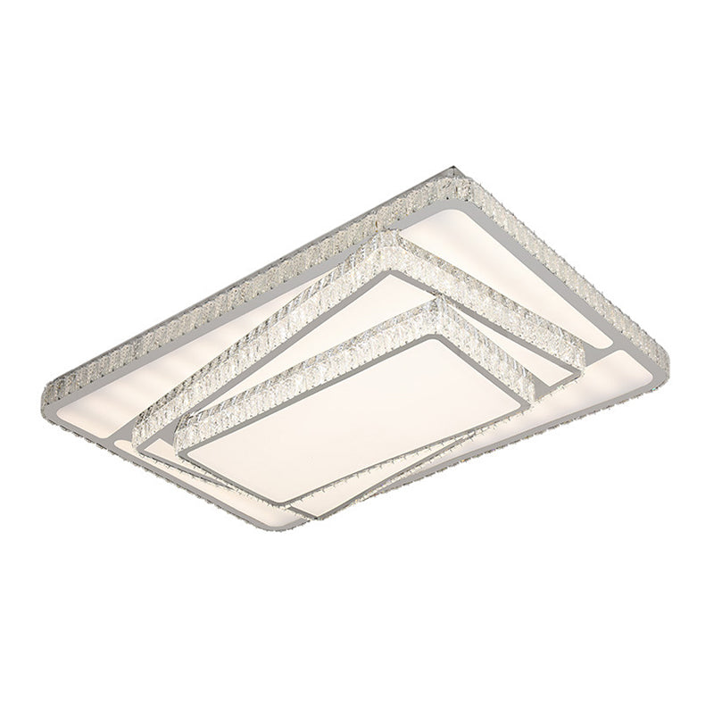 Contemporary LED Flush Ceiling Light with Stacked Crystal Rectangles in White White