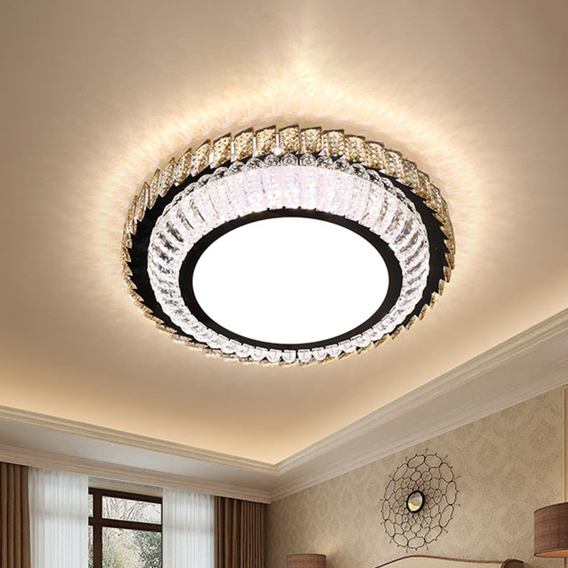 Sleek Crystal Round Ceiling Flush Mount Led Lamp In Stainless Steel - Ideal For Simplicity Bedroom